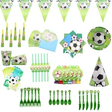 Green Football Birthday Party Decorations Kids Easter Disposable Tableware Paper Plate Mask Baby Shower Party Supplies World Cup