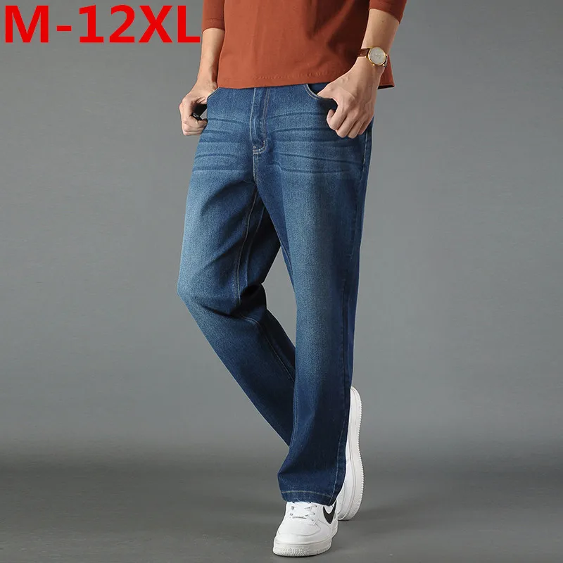 2019 Quatre Saisons Peut Porter plus la 11XL 10XL 9XL 8 XLJeans homme Denim Jeans Milieu Taille Lache Pantalon Pour hommes | Мужская