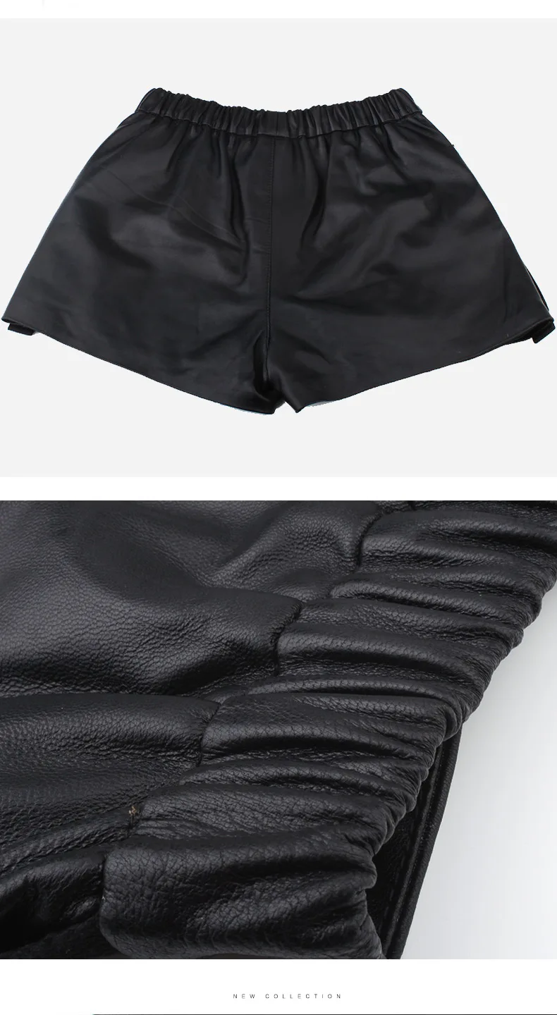 Кожаные шорты женские осенние модные овчины шорты из натуральной кожи боковые металлические заклепки лаконичные свободные черные шорты
