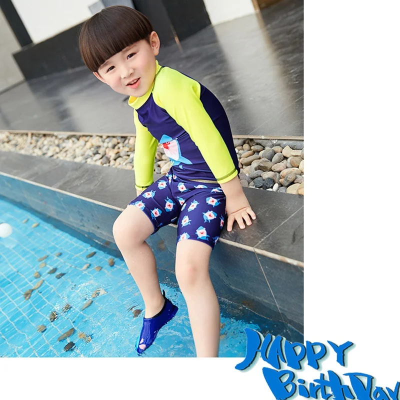 Children Boys Swimming Suit Fashion Cartoon Kids Boy Swimwear Set 3Pcs Tops+Pants+Cap Baby Boys Swimsuit Swimming Bathing Suit