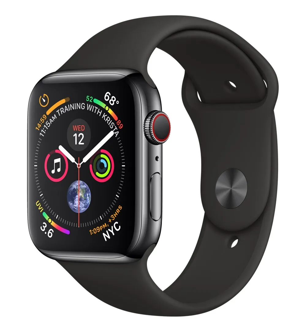 Apple Watch Series 4, OLED, сенсорный экран, gps (satellite), сотовый, 47,9 г, черный