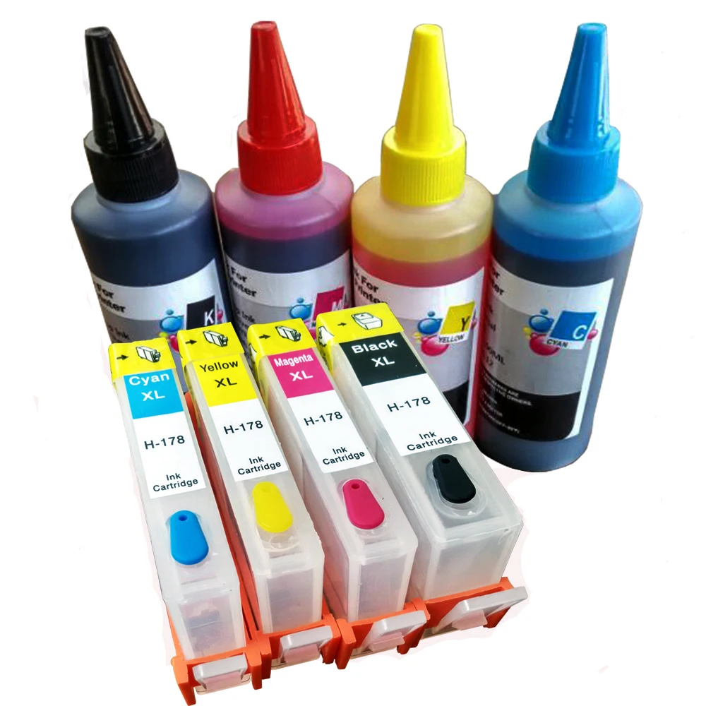 4pcs Refillable hp178 cartridge 400ML Dye ink for Compatible HP 5510 
