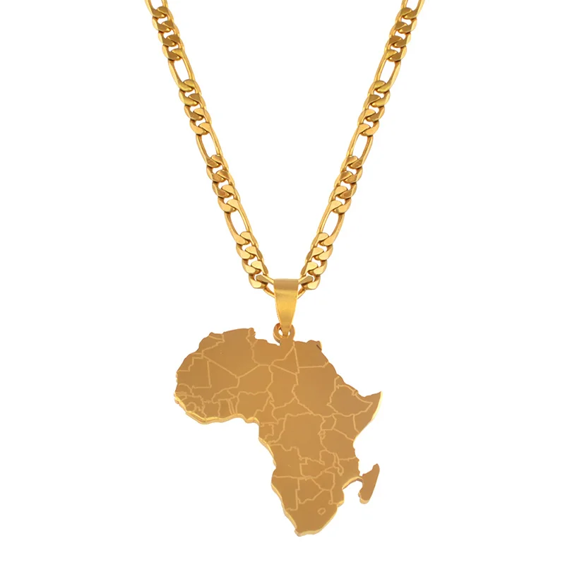 Золотой Цвет Карта Африки кулон ожерелья Хип-хоп стиль для женщин мужские ювелирные изделия африканские карты ювелирные подарки# J0582