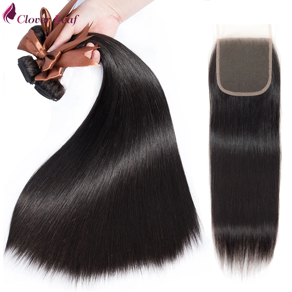 Листок клевера бразильские человеческие волосы 3 Связки с закрытием remy плетение