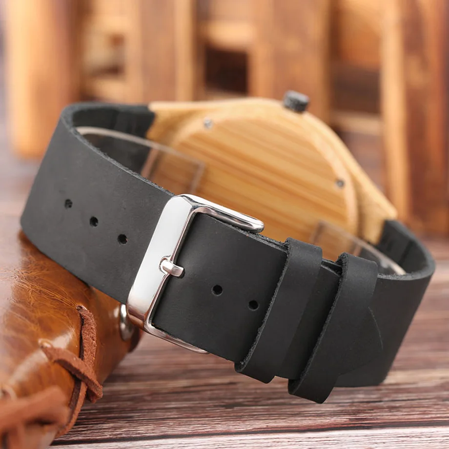 Top Quality Luxury Men's Natural Wood Watches Black Genuine Leather Band Quartz-watch Male Sports Analog Reloj de madera Gift (10)