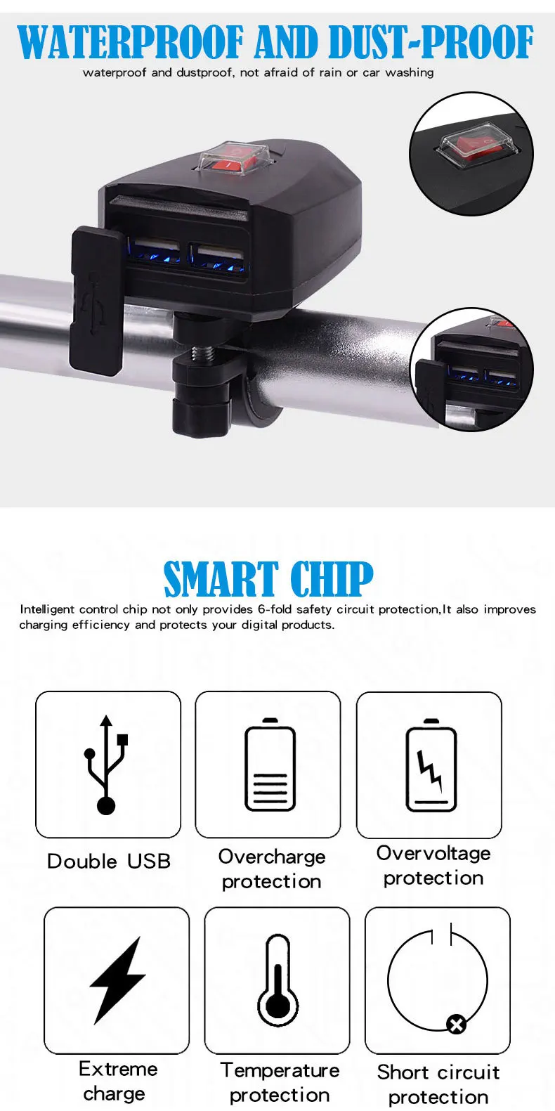 10 V-80 V мотоциклов 2.4A Dual USB Водонепроницаемый Мощность Зарядное устройство ручка скутера прикуриватель адаптер Мото Аксессуары dfdf