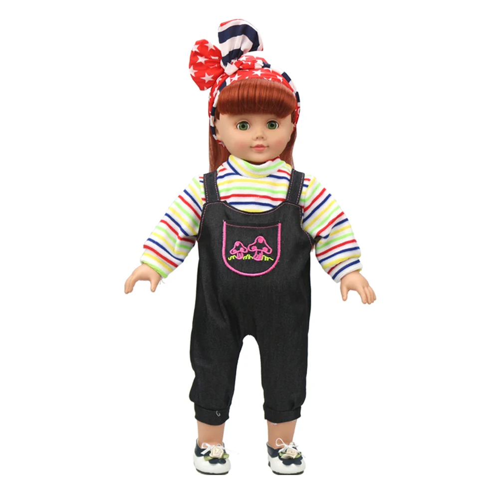 Wong-Wing-Toys-Dolls-Accessories-18-Inch-American-Girl-Doll-Clothes-Denim-Suspenders-Suit-Striped-Coat (4)