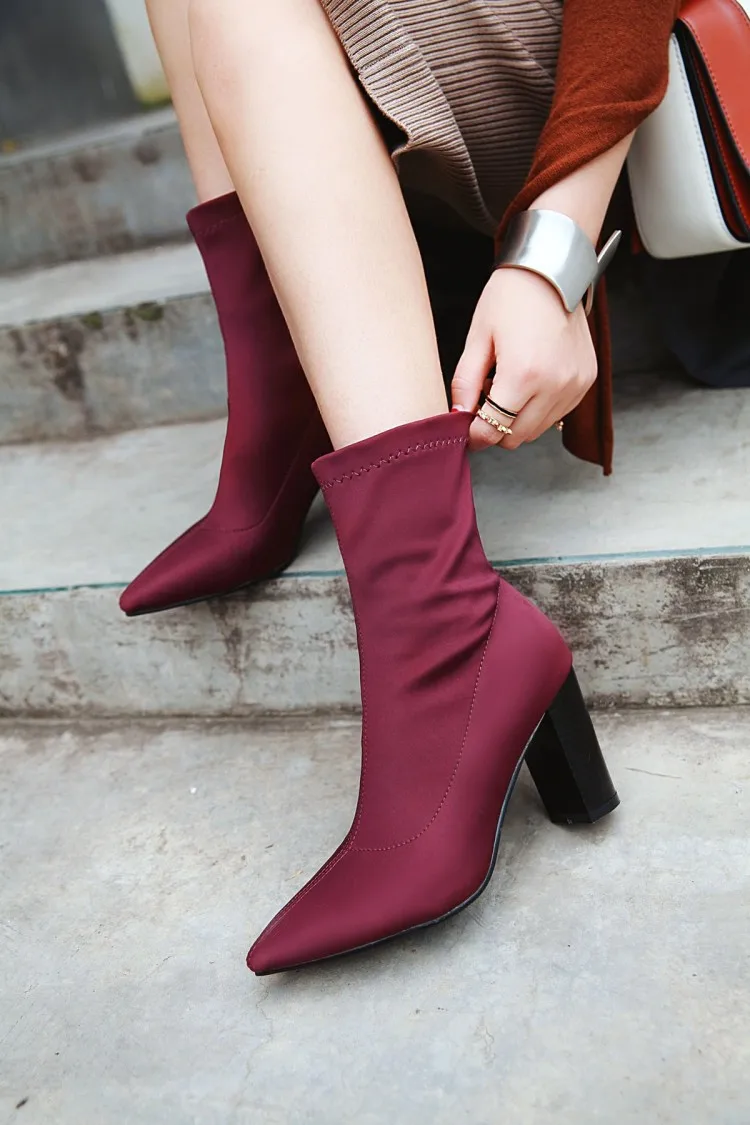 

Europe and the United States in the tube elastic wool knit boots stiletto pointed women's shoes with ankle boots women