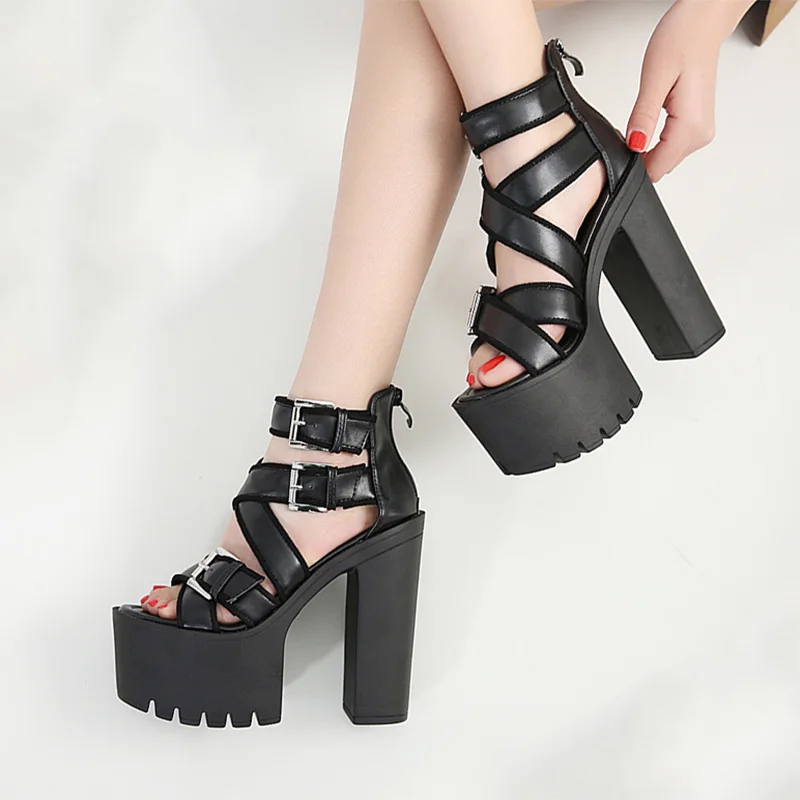 

New Fashion Solid Platform Women Sandals Summer Shoes Open Toe Rome Style High Heels Fashion Buckle Gladiator Shoes Woman