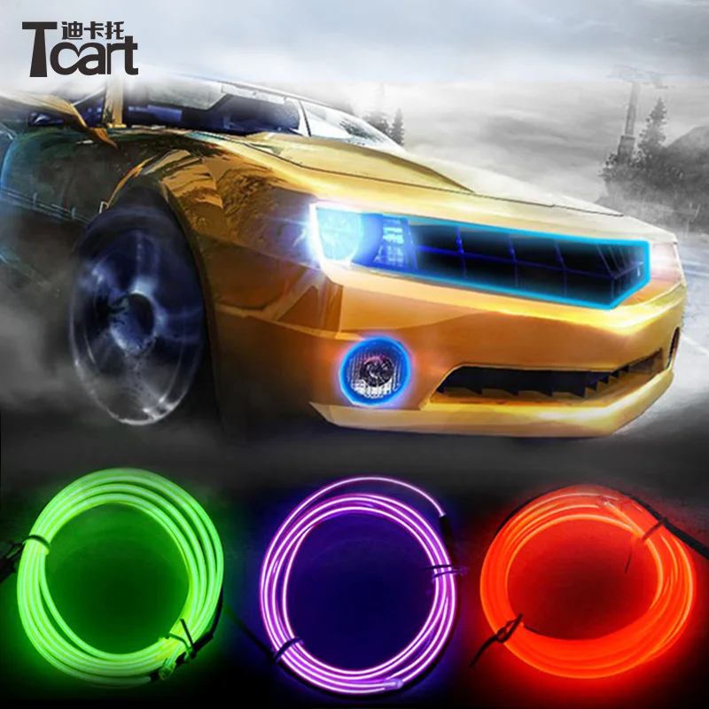 

Tcart 3M 4MCar lights El Wire Flexible Rope Neon Car Tube Line Glow Salon Flat Auto Led Strips Ambient Light Pathway Lighting