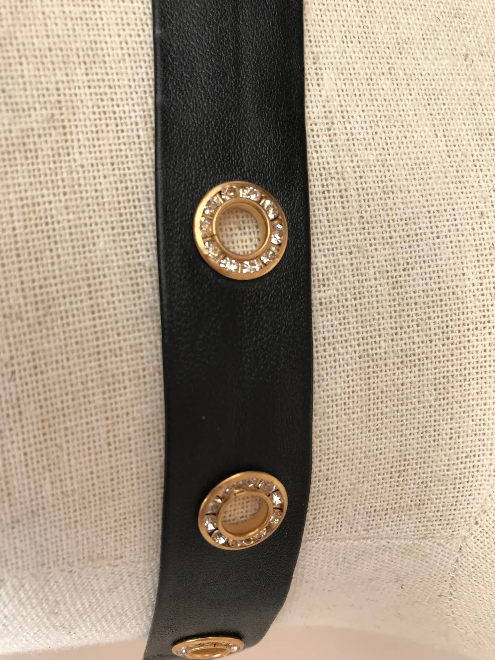 10yard black rhinestone bead Grommet Tape with Nickel Eyelet, leather Tape on Trim, Grommet