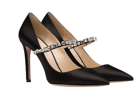 

Black woman pointed toe crystal high heel pumps Ladies super high thin heel buckle strap shoes High heels Dress shoesDinner shoe