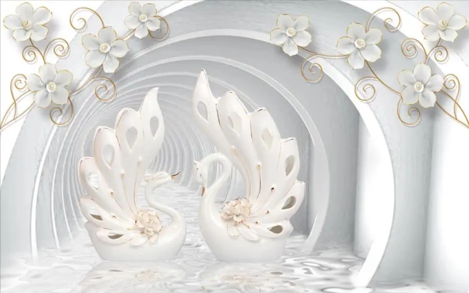 Обои на заказ, 3D обои с изображением лебедя, цветы, фон, обои для гостиной, спальни, обои для стен, 3d papel de parede