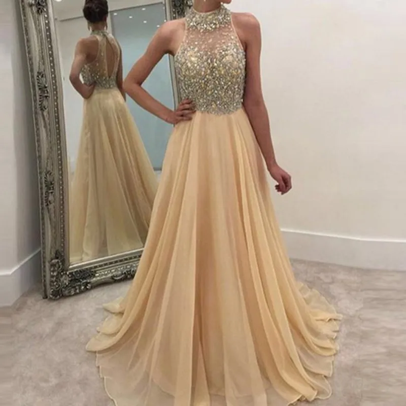 Evening Dresses Saudi Arabia Beaded Pageant Dress With Crystals Chiffon Prom Gowns