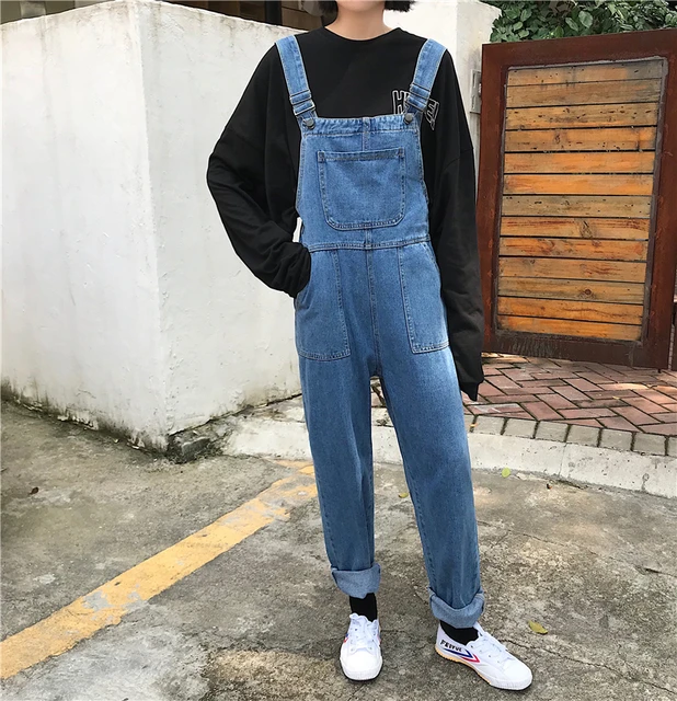 jeans Jumpsuits Women Retro Loose Student Korean Denim Jumpsuit Womens