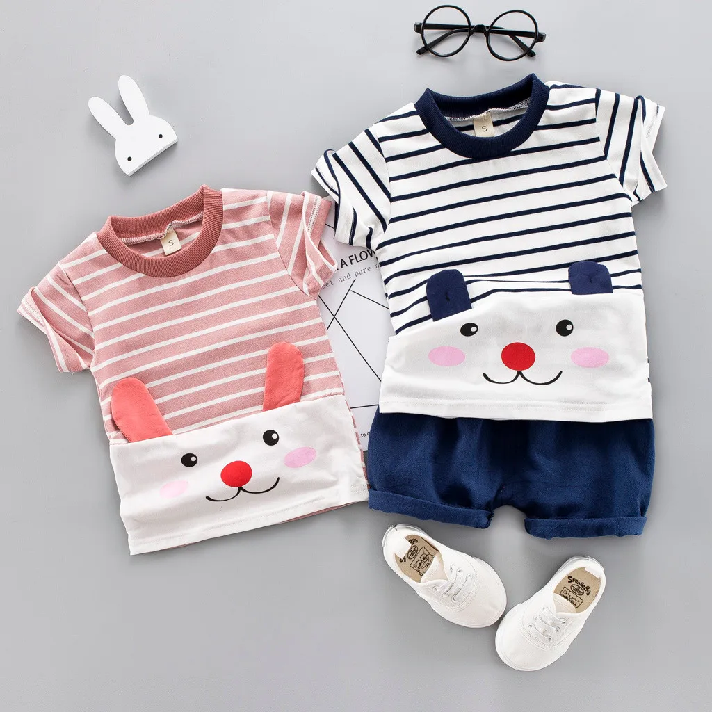 

Two-piece Summer Fashion Sets Baby Kids Boys Girls Short Sleeve Cartoon Print Cute Tops Short Pant Outfits Kids Boy Clothes