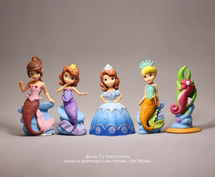 Disney София платье принцессы-Русалочки с 5 шт./компл. 8-9 см мини куклы фигурку коллекция украшений аниме фигурка модели игрушки, экскаватор модели игрушки для детей - Цвет: 5pcs