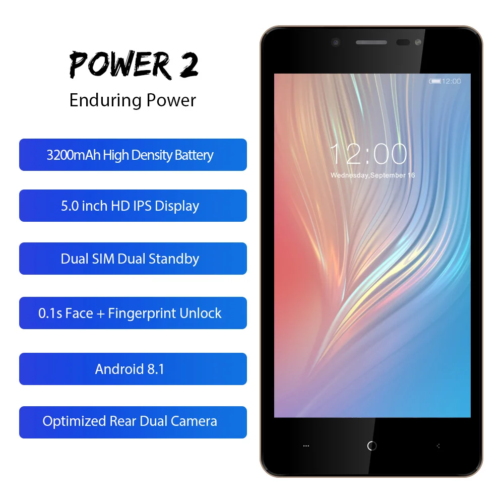 Leagoo power 2 смартфон Android 8,1 ОЗУ 2 Гб ПЗУ 16 Гб Две sim-карты GSM WCDMA 5," HD ips экран мобильный телефон четырехъядерный мобильный телефон