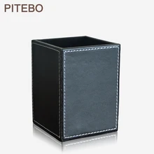PITEBO черная кожаная квадратная подставка для карандашей, коробка для канцелярских принадлежностей, органайзер для офиса
