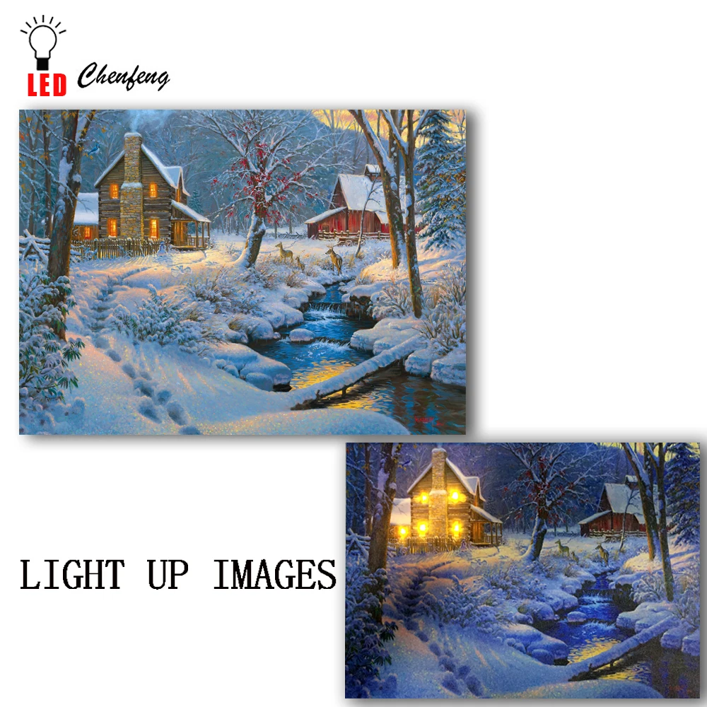 Lighted canvas printing led canvas wall art decorative Warm Cozy Scene
