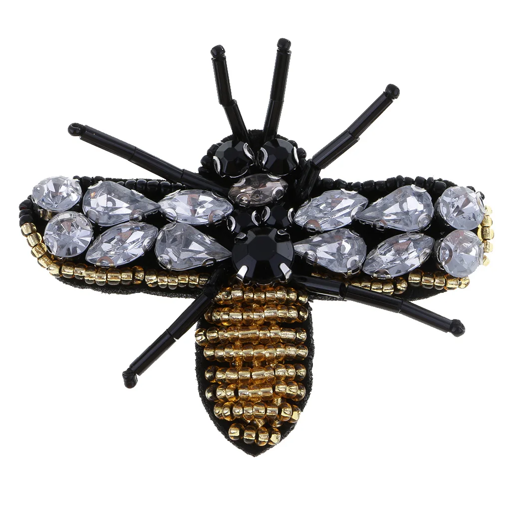 3 Pieces/set Insects Bee Rhinestone Beaded Patches Embroidery Sew on Applique