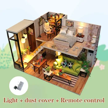 

DIY Doll House Miniature DollHouse Furniture Remote Control LED Light 3D Wooden Mini Dollhouse Handmade Toys Birthday Gifts