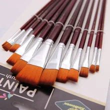 12 шт./компл. двойной Цвет нейлоновые волосы с плоским верхом щетка с длинной ручкой комплект подходит для акварель гуашь акрил, масло товары для рукоделия