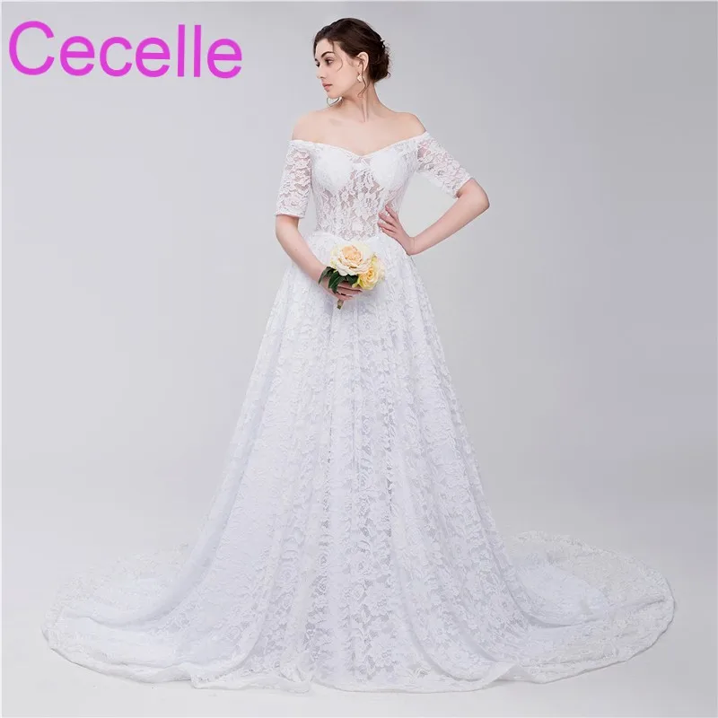 Hot Discount Vintage Lace Off The Shoulder Wedding Dresses With