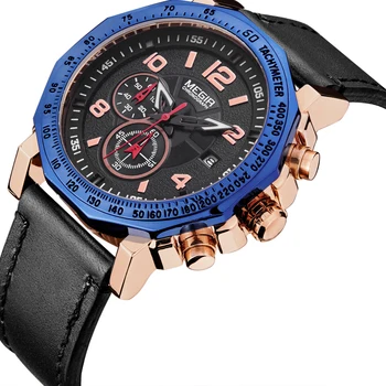 

Fashion Megir Top Brand Men Sport Watch Leather Strap Chronograph Quartz Military Watch Clock Relogio Masculino Horloges Mannen