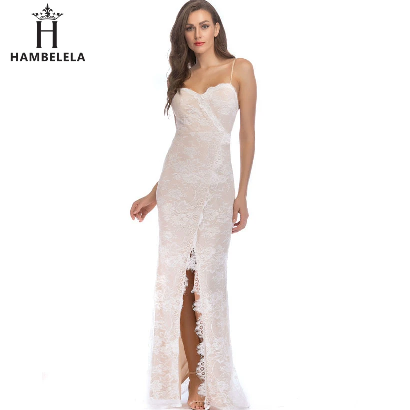 HAMBELELA Backless Strapless Spaghetti Sexy Lace Dress Elegant 2019 Summer High Split White Dress Women Maxi Long Dress Vestidos (5)