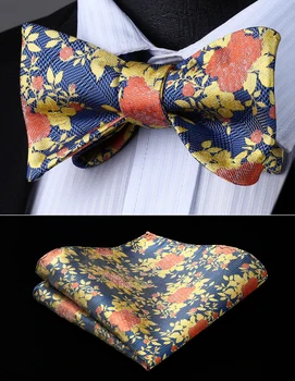 

Bow Tie handkerchief set Men Woven Party Wedding Blue Orange Yellow Paisley Self Bow Tie Pocket Square Set#BF903YS