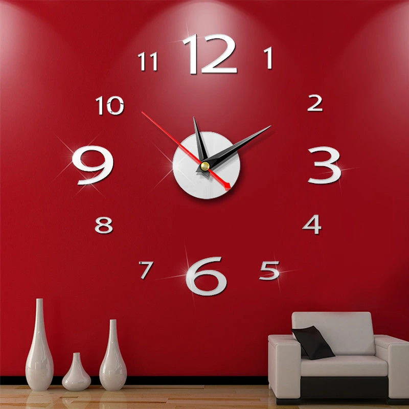 Modern DIY Number Wall Clock 3D Mirror Surface Sticker Home Decor Art Giant Wall Clock Watch With Roman Numerals Big Clock