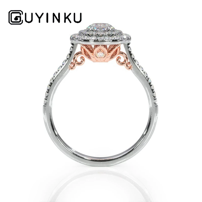 

GUYINKU 14K White and Rose Gold Two Tones Center 0.8ct 6mm EF Color Moissanite Double Halo Engagement Ring for Women Wedding