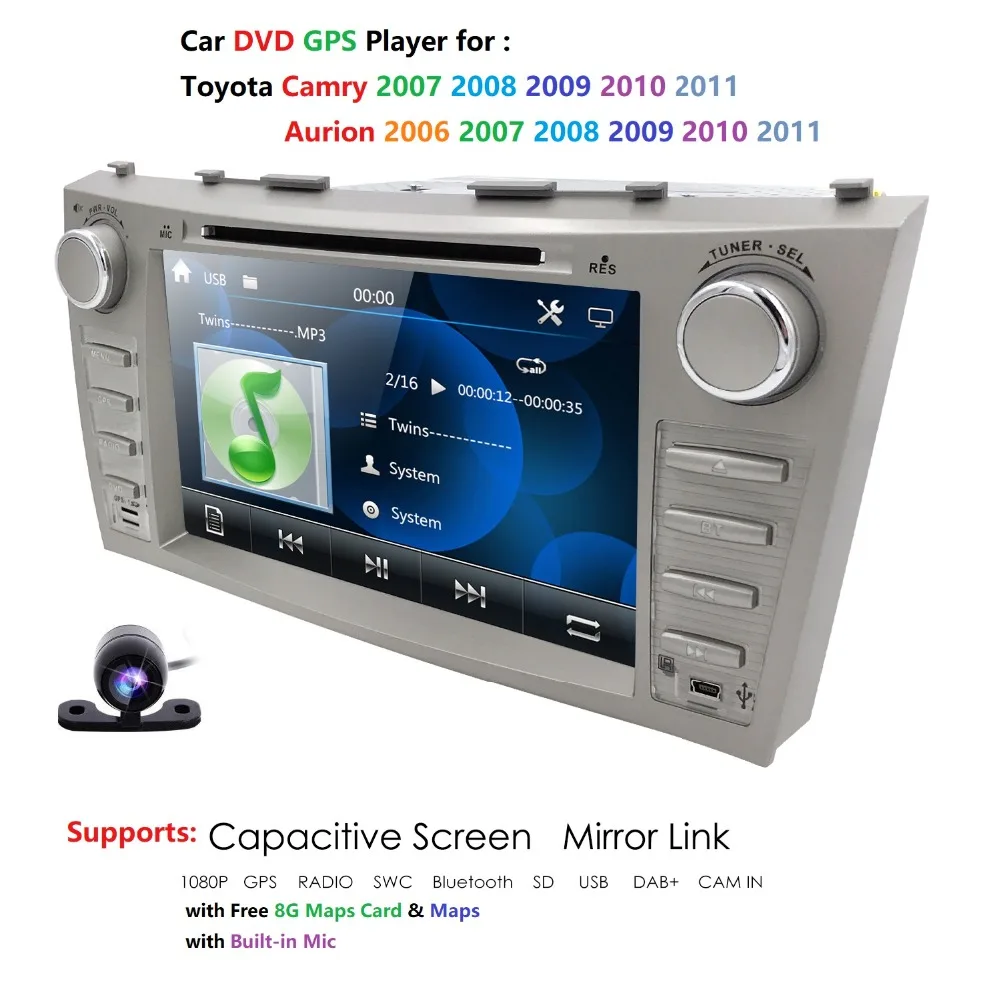 Excellent Car DVD Player GPS Navi BT Auto Radio For Toyota Camry 2007 2008 2009 2010 2011 Aurion 2006 8 Inch 2 Din RDS DTV AUX USB SWC BT 3