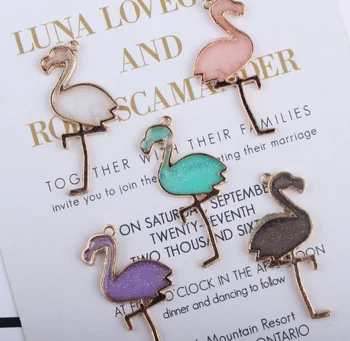 

50pcs pearly luster flamingo double side 5 color enamel alloy Pendant charm Handmade earring bracelet necklace DIY 19*40mm