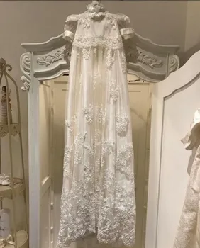 

long baby girls White Ivory christening gown lace beaded heirloom baptism outfit any size