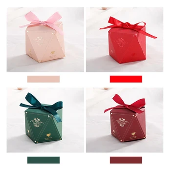 

New Diamond Craft Paper Candy Box With Ribbon Green/Pink/Red Cookies Packing Bag 20pcs/lot Diy Gift Packaging Boxes