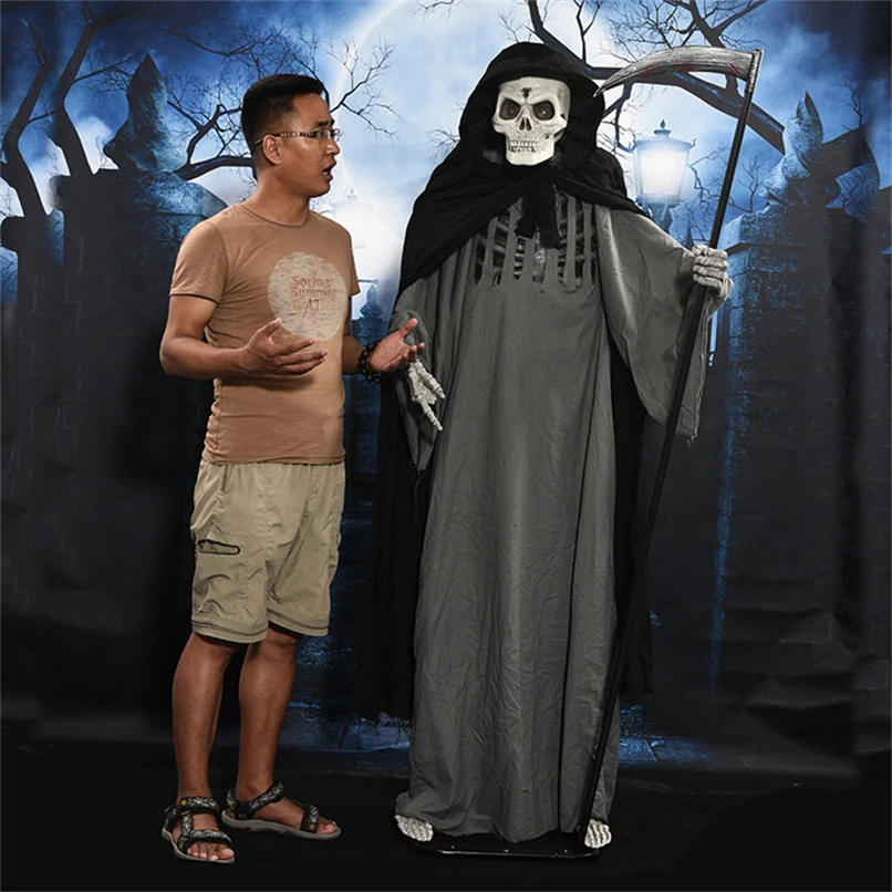 

190cm Animated Skull Halloween Ghost Sickle Halloween Spooky Ghost Haunted House Escape Animated Skeleton Halloween Decorations