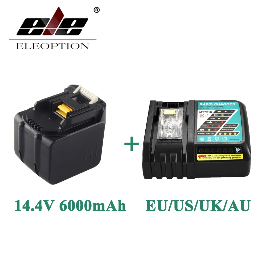 

ELEOPTION 6000mAh 14.4V Li-Ion Battery For MAKITA BL1430 BL1415 194066-1 194065-3 194559-8 With 6.5A Rapid Charger