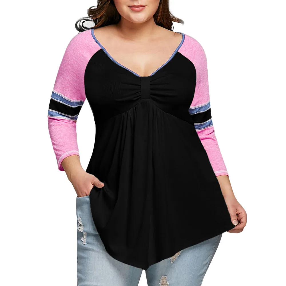

Plus Size 5XL Womens Tops And Blouses Vintage Color Block Long Sleeve Blouse 2018 Women Clothes Tunic Ladies Tops Clothing