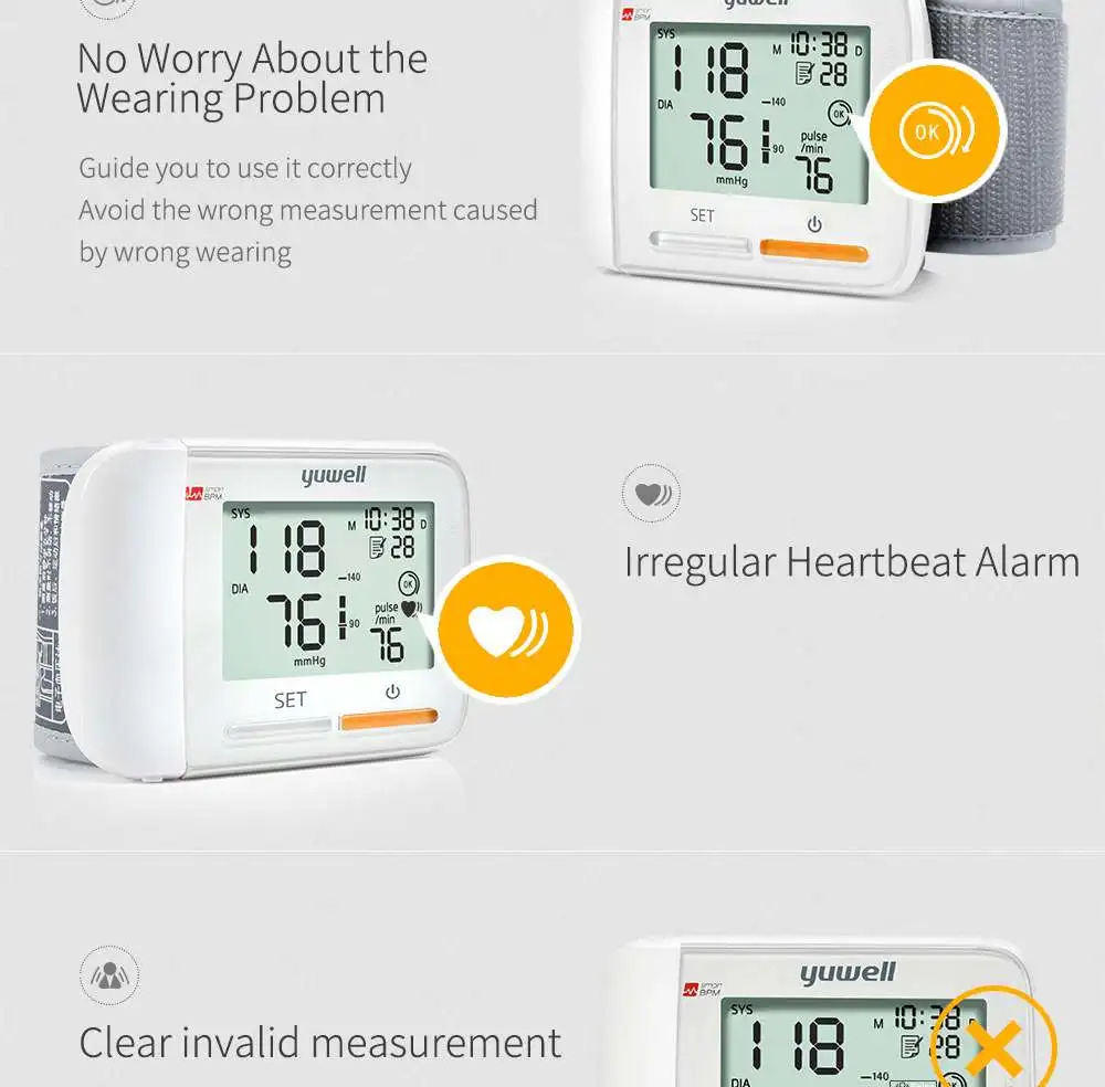 Прибор для измерения артериального давления на запястье Yuwell 8900A/8300B/8600A, медицинское оборудование для здоровья, цифровое автоматическое измерение кровяного давления с ЖК-дисплеем