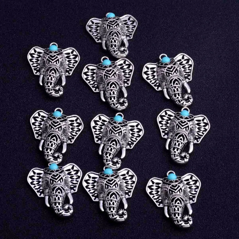 

10PC Vintage Silver Plated Elephant Head Nose Ear Charms Pendants For Bracelet Necklace DIY Handmade Jewelry Making Accessories