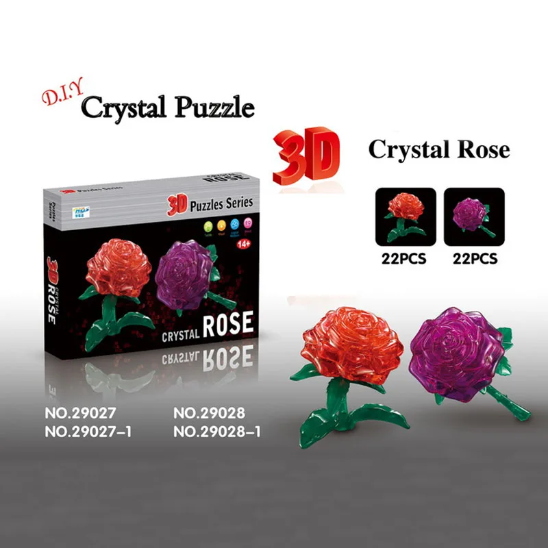 2pcs 3D Model Puzzle Crystal Rose DIY Puzzles Red Purple Color Creative