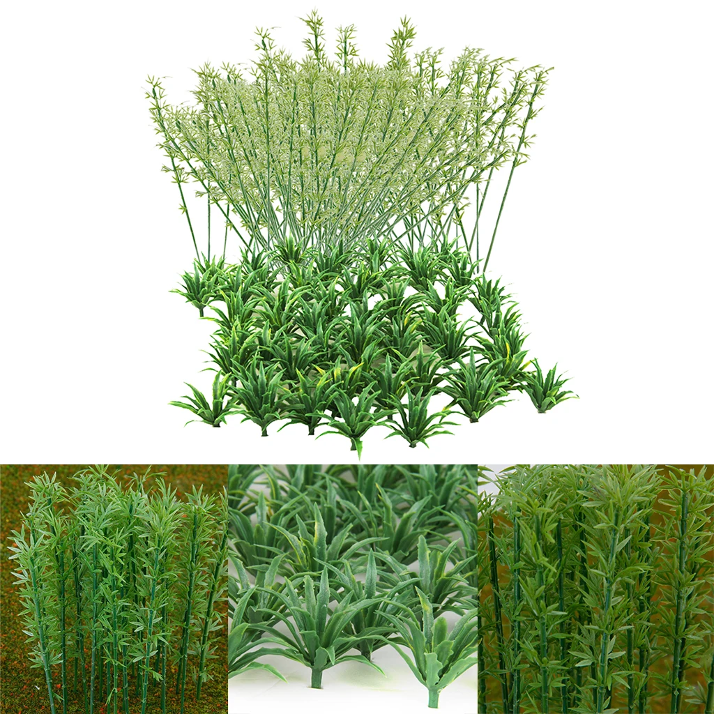 50pcs Landscape Model Sword Grass+ 100Pcs Model Bamboo Trees 1:75 DIY Diorama Scenery