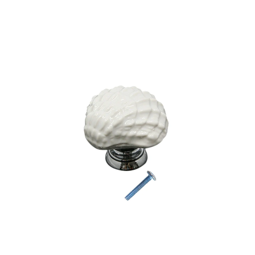 White Shell Shape Kitchen Cabinet Knobs Ceramic Drawer Cupboard Pull Handle