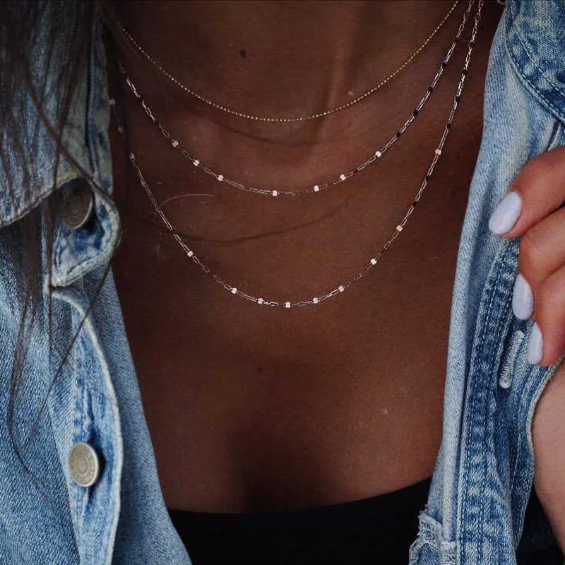 DIEZI богемное многослойное ожерелье s для женщин Серебряное Золото Цвет геометрические цепочки на ключицы ожерелье ювелирные изделия