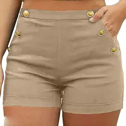 Большие размеры 5XL летние женские шорты 2019 женские уличные однотонные пуговицы с карманами и высокой посадкой женские шорты брюки женская