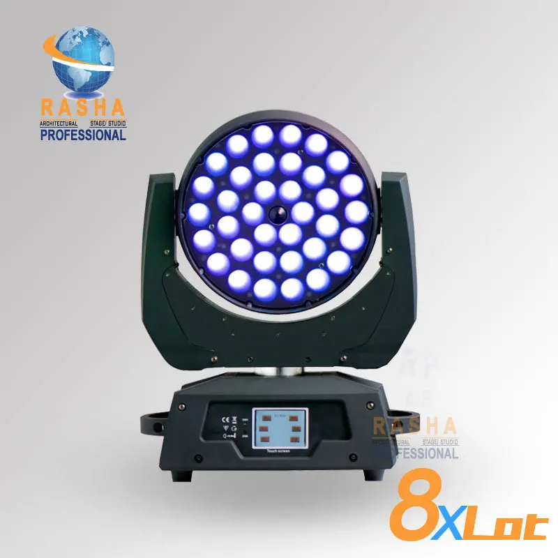 

8X LOT Rasha Guangzhou Light 36pcs*15W RGBAW 5IN1 Zoom LED Moving Head Wash With Touch Screen LCD Display,Powercon&DMX IN&OUT
