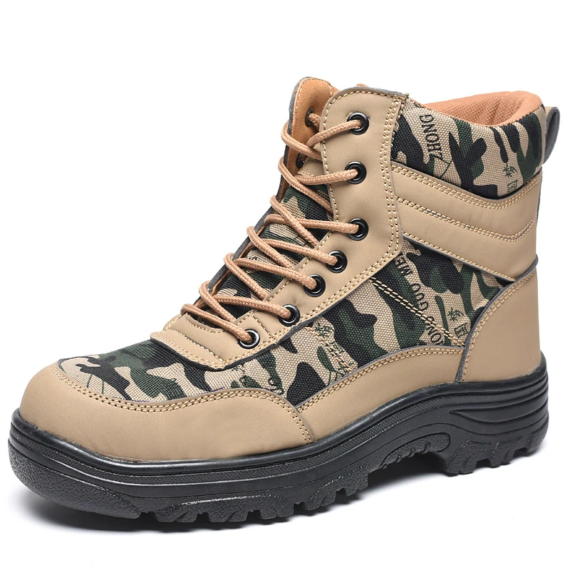 

men big size steel toe cap working safety shoes camouflage platform worker shoe autumn winter snow ankle security boots protect