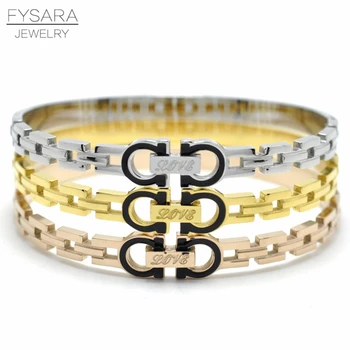 

FYSARA Double D Belt Bangles & Bracelets for Lady Arm Cuff Bangles Classic Jewelry Men Black Resin Letter Watchband Bangle Gift